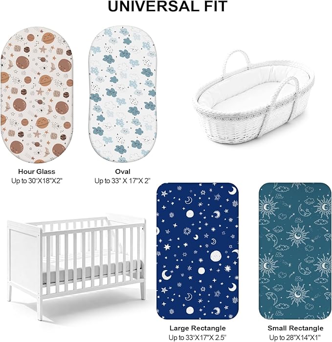 Baby Bassinet Sheets for Baby Boy Girls,4-Pack Fitted Bassinet Sheets Set Compatible with Halo Bassinest Swivel Sleeper,Baby Delight,Angelbliss,32"X16" (Starry Universe)