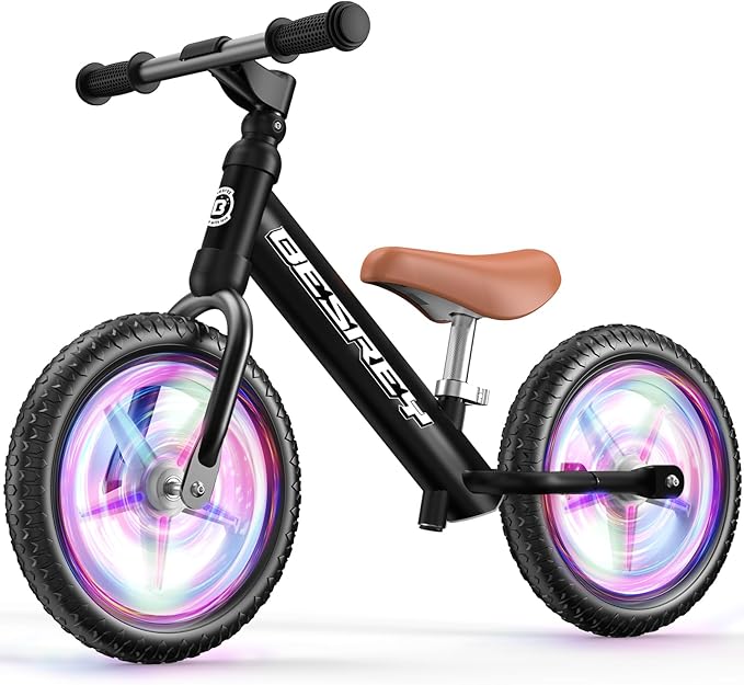 besrey Toddler Balance Bike 2 Year Old, All-Metal Frame | 12" Motion-Activated Lighting Wheels | All-Terrain | Kids Bike with Padded Adjustable Seat | Gift Bike for Boys Girls 2 3 4 5 Years Old