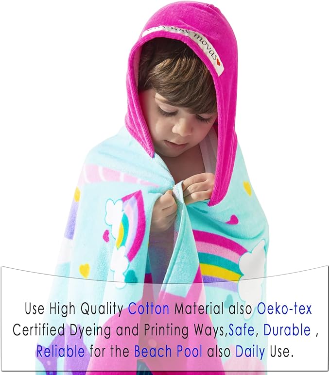 VOOVA & MOVAS Kids Hooded Beach Towels (3-8Years, 30''X50) | 100% Cotton | Large Soft Thick Absorbent Wrap Blanket | Ideal for Beach, Pool, Bath | Pink Whale