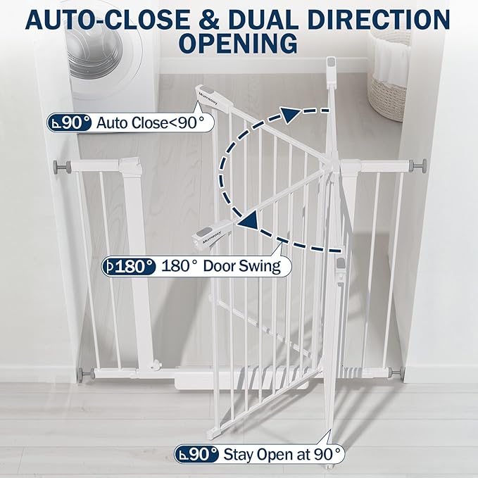 Baby Gate with Door, 26-40" Auto Close Dog Gate Indoor for Stairs Doorways, Easy Install Pressure Mounted Pet Gate, Easy Walk Through Child Safety Gate for The House, White