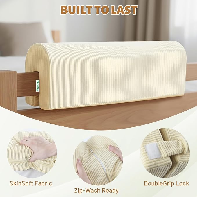 Bed Rail Bed Bumpers for Toddlers - Safety Guards for Cribs & Bunk Beds, High-Density Foam 35.5"x5.5"x7.8" (Beige)