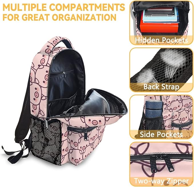 AIOMXZZ Pig Backpack Gifts, 16 Inch Cute Pig Bookbag Durable, Lightweight, Large Capacity, Funny Animal Backpack for School