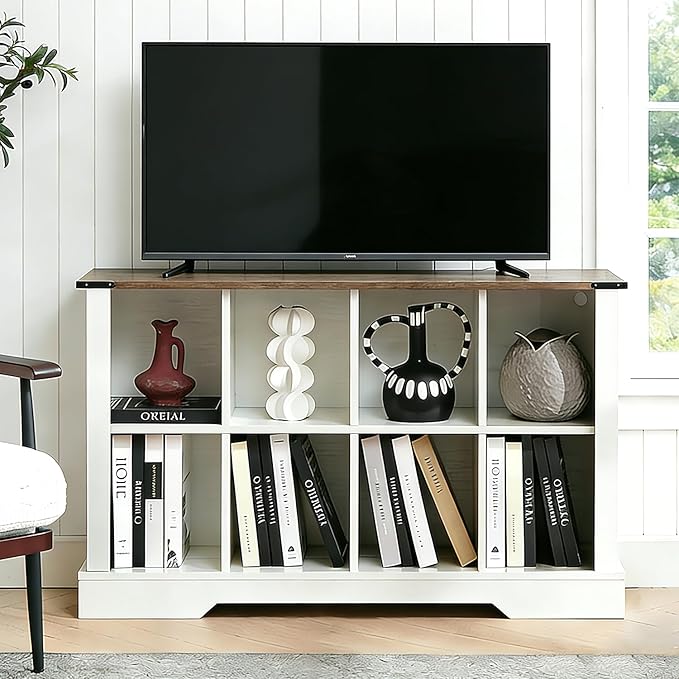 Puntogen 8 Cube Storage Organizer, Wood Cube Bookshelf with LED Lights, Horizontal Storage Cubes, Kids Bookshelf, Display Cabinet Cubby Shelf for Living Room Home Office Bedroom，White
