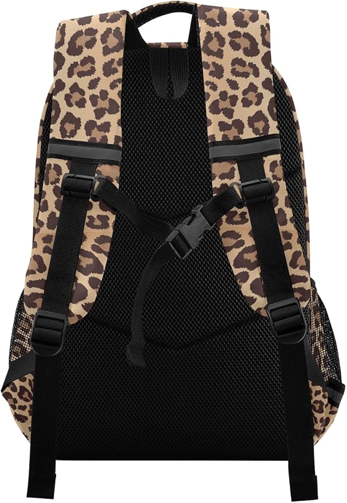 MNSRUU School Backpack with Chest Strap, Leopard Beige Brown Texture Laptop Backpack One Size