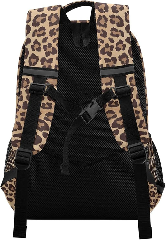 MNSRUU School Backpack with Chest Strap, Leopard Beige Brown Texture Laptop Backpack One Size
