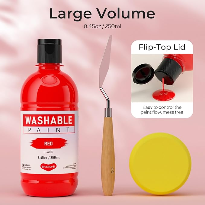 Smallbudi 18 Colors Large Washable Paint Set for Kid (8.45oz,250 ml), Bulk Paint Supplies Non Toxic Children Tempera Paint for Arts & Crafts, DIY, Finger Paint, School Teacher Classroom Must Have