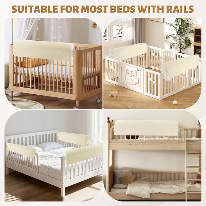 Bed Rail Bed Bumpers for Toddlers - Safety Guards for Cribs & Bunk Beds, High-Density Foam 35.5"x5.5"x7.8" (Beige)