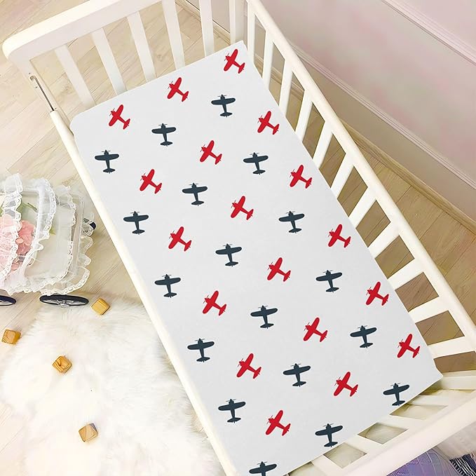 Airplanes Planes Crib Sheets Soft Breathable Fitted Baby Crib Sheets Mattress Cover for Girl Boys, 52" x 28" x 9"
