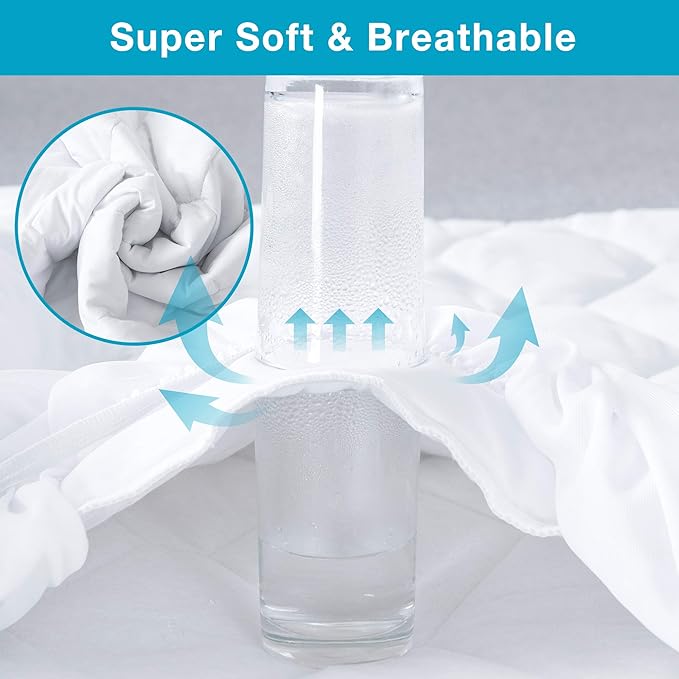 Lunsing Soft 2 Pack Twin Size Waterproof Mattress Protector with 6-16 Inches Deep Pocket, White