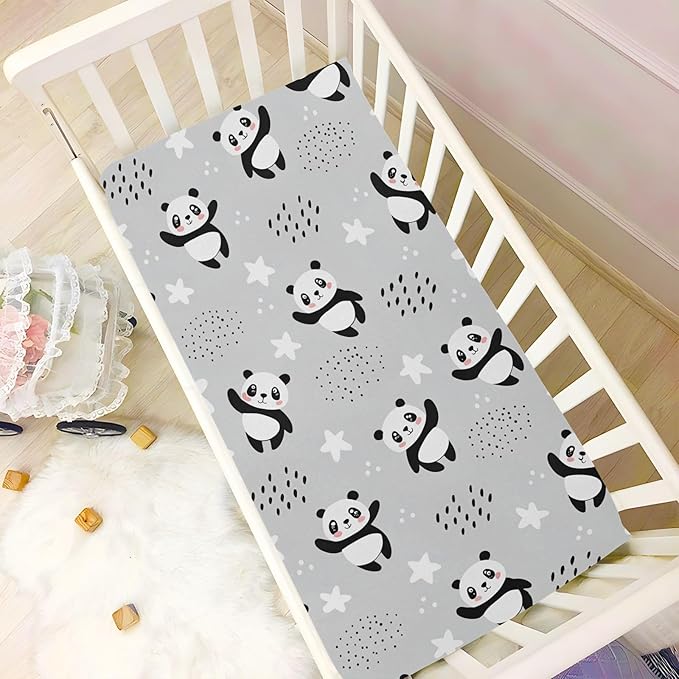 ATTX Fitted Crib Sheet Cartoon Panda Bears Baby Sheets for Standard Crib Toddler Mattress Cover, Soft Microfiber Breathable Mattress Cover,27" x 39" x 5"