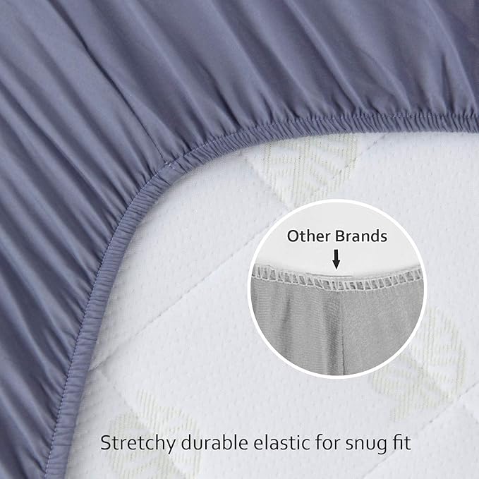 2 Pack Fitted Crib Sheets & 2 Pack Waterproof Crib Mattress Protectors, Baby Bedding Set Grey and White, Ultra Soft Breathable Sheets, Quiet Mattress Pad Covers, Fits 52" x 28"