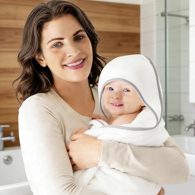2 Pack Baby Bath Towel - Rayon Made from Bamboo, Ultra Soft Hooded Towels for Babies,Toddler,Infant - Newborn Essential -Perfect Baby Registry Gifts for Boy Girl - Blue and White