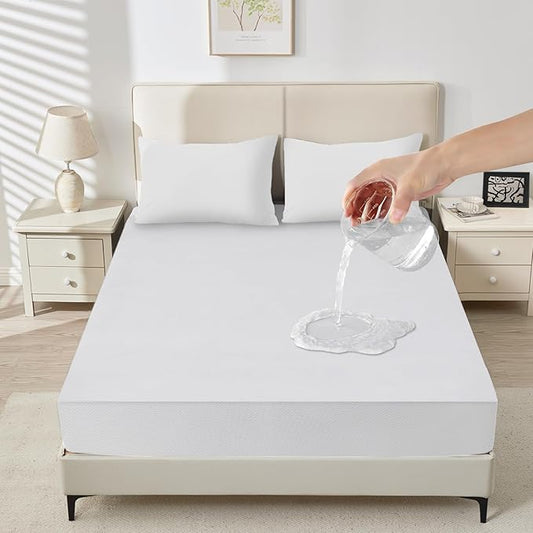 Sufdari Waterproof Mattress Protector Full Size, Noiseless Mattress Cover with 18" Deep Pocket, Bed Bug Proof and Waterproof Fitted Sheets, Machine Washable Mattress Protectors White