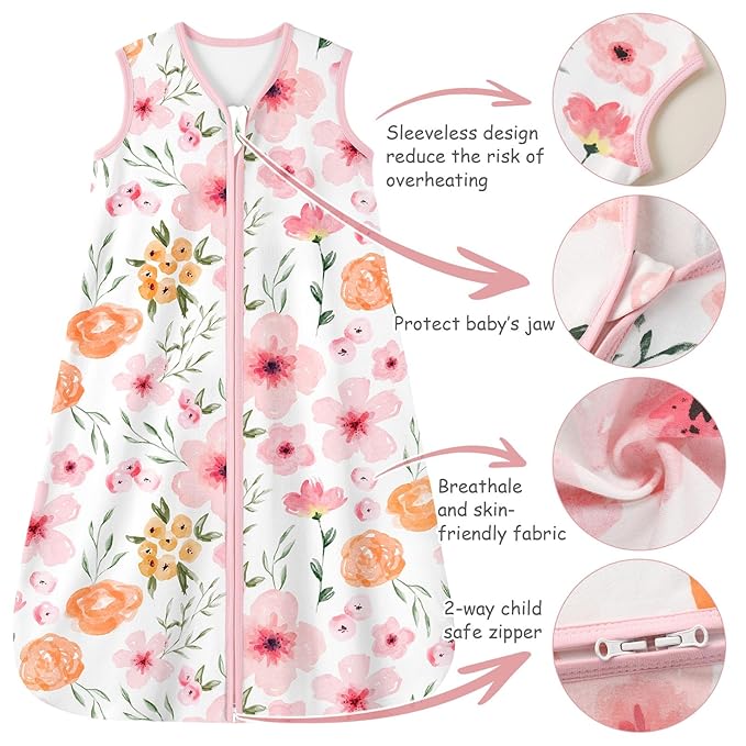 Looxii Baby Sleep Sack 0.5 TOG, 100% Cotton 3 Pack Wearable Blanket Baby Sleep Bag for Newborn Infant, 2-Way Zipper Lightweight Toddler Sleeping Sack 12-18 Months
