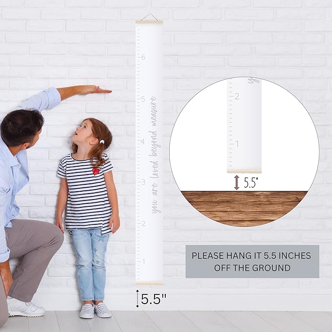 Morxy Canvas Growth Chart for Kids - Unisex Kids Room Wall Decor - Measuring Height Chart- Wall Tape with Height Chart for Kids (Canvas, Loved Beyond Measure- White)