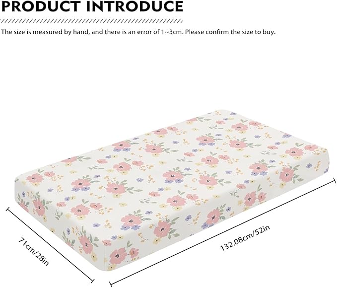 Dreamy Floral Print Fitted Crib Sheet Flower Baby Crib Sheet Fit Standard Crib and Toddler Mattress,Crib Mattress Sheets for Boys Girls 28"x52"