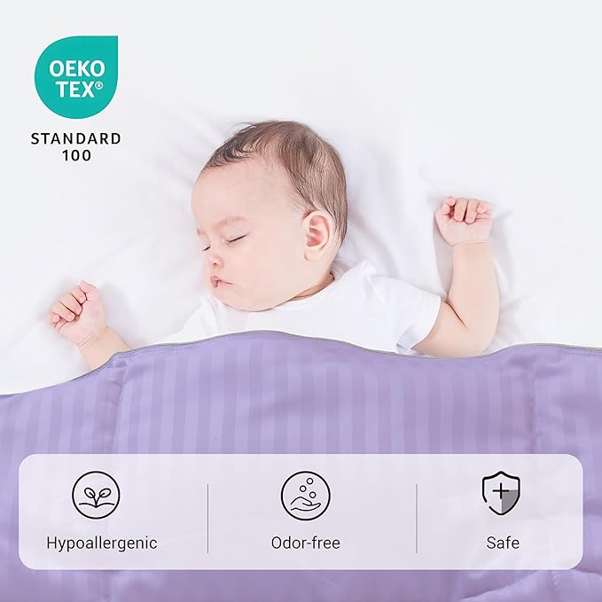 ZPECC Toddler Down Alternative Comforter, 39x47 Hypoallergenic Baby Blanket Quilt, Soft Breathable Lightweight All Season Kids Duvet Insert for Crib Stroller Cot Daycare, Purple Stripe