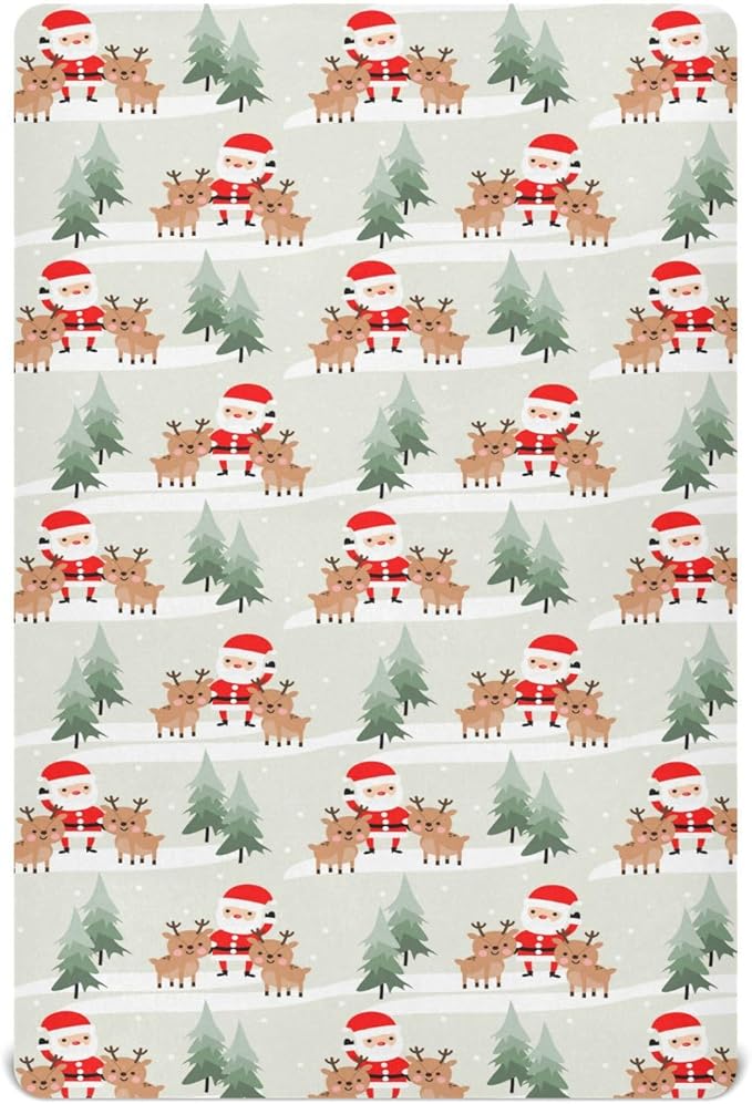 Christmas Santa Reindeer Crib Sheets Soft Breathable Fitted Baby Crib Sheets Mattress Cover for Girl Boys, 52" x 28" x 9"