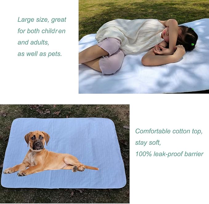 Pack of 2 Careboree Quilted Cotton Top Underpad 34"X52" Reusable Incontinence Bed Pads Washable Durable Waterproof Extra Absorbent Draw Sheet for Mattress