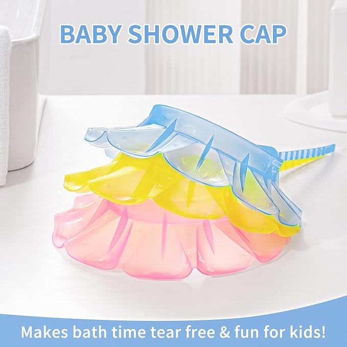 kair Baby Kids Shower Cap Soft Adjustable Silicone Toddler Bath Visor Children Hair Washing Hat Keep Kids Shield Water Out of Eyes & Ears (Blue, Head Size 12.5"-19" Less Than 24 Months)