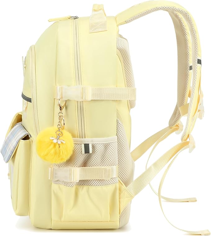 KIDNUO Backpack for Girls, 15.6 Inch Laptop School Bag Kids Kindergarten Elementary College Backpacks Large Bookbags for Teen Girl Women Students Casual Travel Daypacks (Yellow)