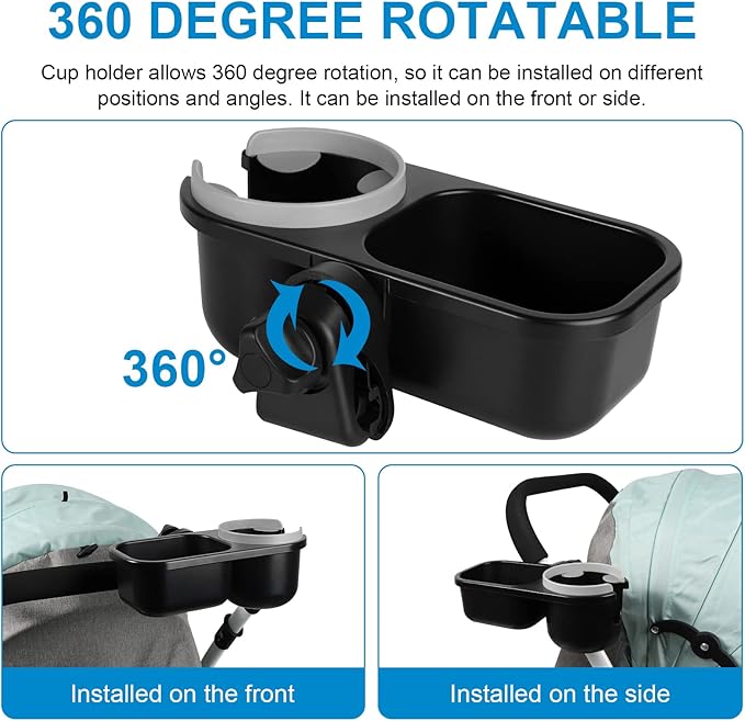 Accmor Stroller Cup Holder with Tray, Universal Cup Holder Tray for Uppababy Nuna Doona Strollers, Bottle Drinks Holder for Stroller, Wheelchair, Walker
