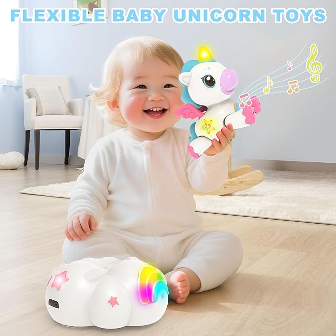 Musical Unicorn Toys for 6 to 12 Months - Baby Crawling Toy with Light-up for 1+ Year Old Girl Boy,Infant Tummy Time Sensory Development Toys with ABC/123 Modes,Birthday Gift 1 Year Old Boys & Girls