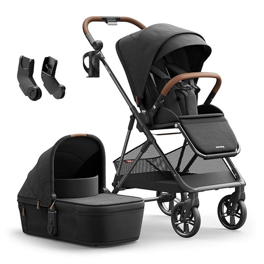 MAMAZING Air Lux Baby Stroller, Strength Carbon Fiber Frame & Only 15.8lbs, Infant Stroller with Bassinet & Cup Holder, One-Hand Compact Folding & Reversible Seat, Soft Insert & Car Seat Adapter