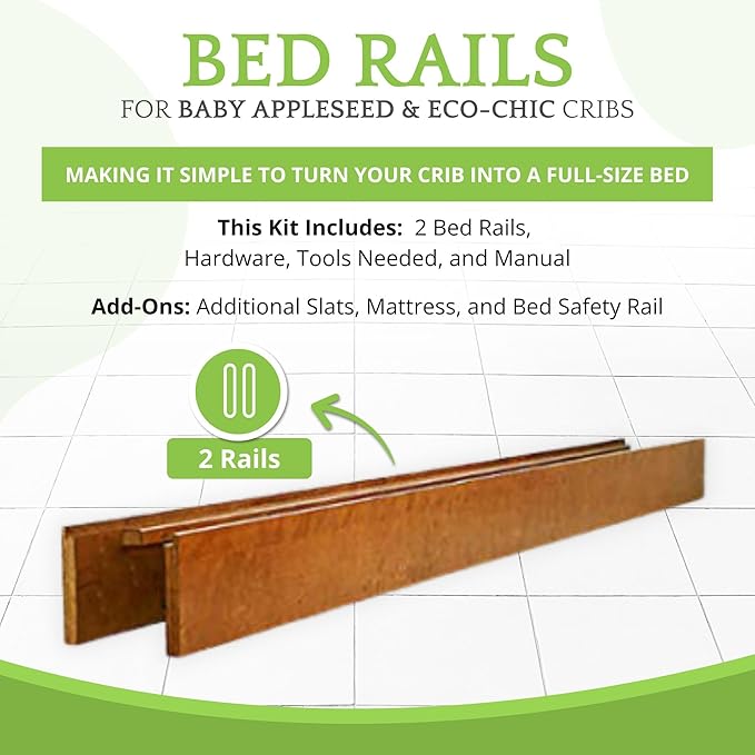 Full-Size Conversion Kit Bed Rails for Baby Appleseed and Eco-Chic Convertible Cribs - Solid Wood Rail - Toddler and Adult Bed Rail for Full-Size Beds - Nursery and Baby Furniture (Coco, Option 1)