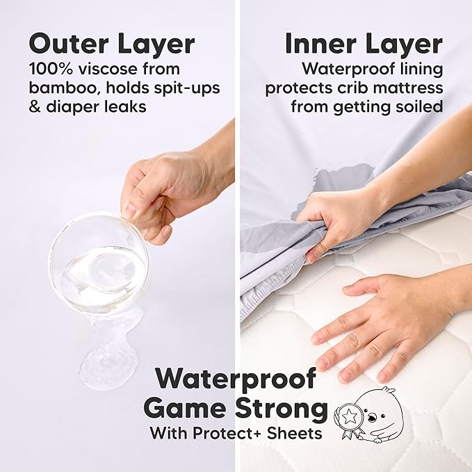 2-Pack Waterproof Pack and Play Sheets, Mini Crib Sheets Fitted for Boy, Girl - 38 x 26 Viscose from Bamboo Pack N Play Mattress Sheets for Graco, Toddler Playard Baby Crib Sheets Neutral (Lilac)