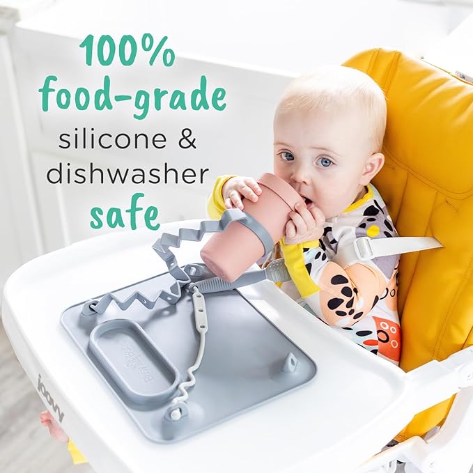 BUSY BABY Silicone Mat Bundle - 1 Original Mat Plus 1 Mini Mat, New Stronger Suction Cups, 6 Straps to Secure Baby Essentials and Keep Off The Floor, Baby Led Weaning, Wet Bag Included (Spearmint)