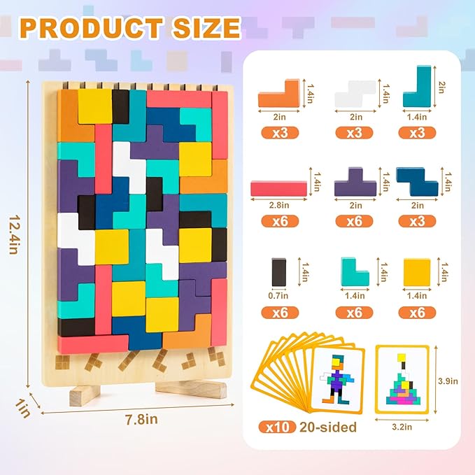 Wooden Montessori Russian Blocks Puzzle – 3D Stacking Toy for 3-6 Year Olds Toddlers Educational Gift & Brain Teaser for Critical Thinking Montessori Brain Blocks for Boys & Girls (Flag)