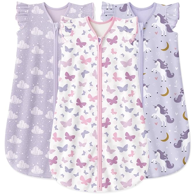 Yoofoss Baby Sleep Sack 0-6 Months Wearable Blanket for Babies 100% Organic Cotton 2-Way Zipper TOG 0.5 Toddler Sleeping Sack 3 Pack, Comfy Lightweight Sleep Sacks