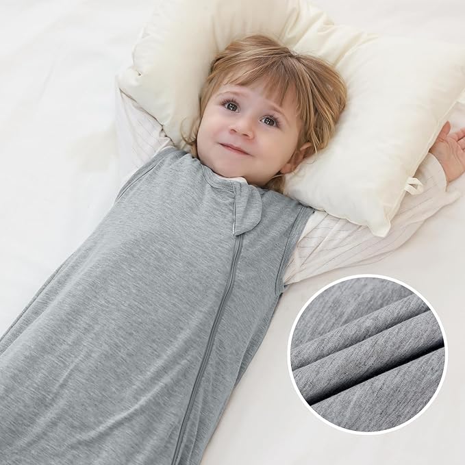 Mosebears Unisex Baby Sleep Sack 1.0 TOG, Supersoft Rayon Made from Bamboo Wearable Blanket with 2-Way Zipper (Grey,0-6 Months)