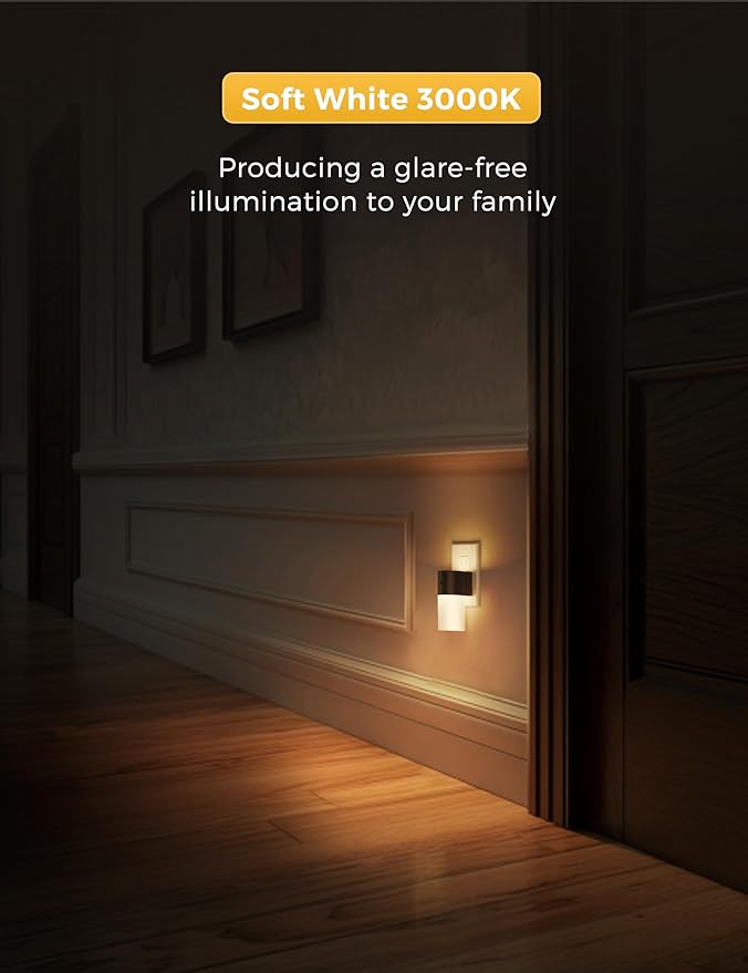 L LOHAS LED Night Lights Plug into Wall, Modern Night Light with Dusk to Dawn Sensor, Soft White 3000K, 0-100LM Dimmable Night Light for Bathroom Bedroom Hallway Stairs, 2 Pack