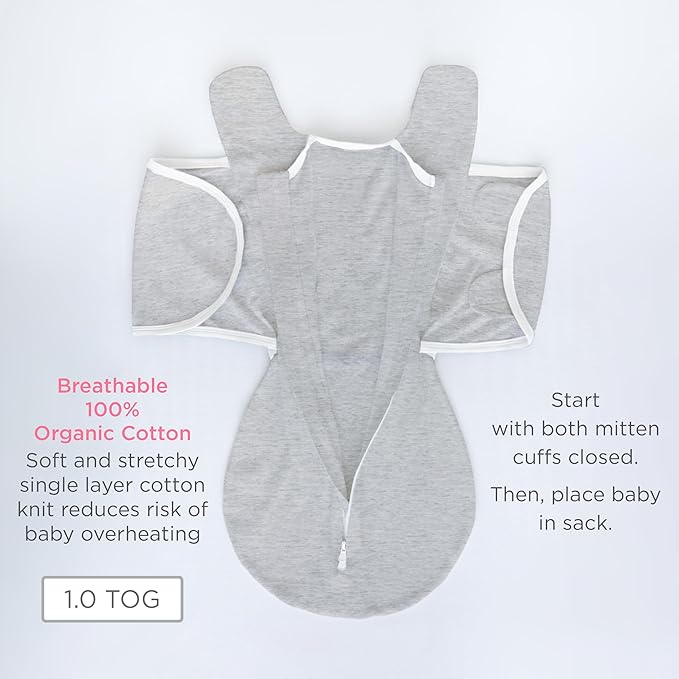 SwaddleDesigns Organic 6-Way Omni Swaddle Sack Arms Up Swaddle for Newborn, More Options to Calm Startle Reflex, Improves Sleep, 12-18 lbs, Sand Dollar