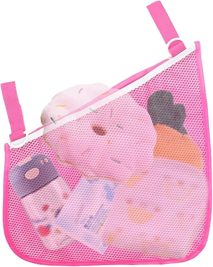 Alovexiong 2 Pack Universal Stroller Organizer Bag, Side Sling Cargo Stroller Net, Non-Slip and Adjustable Straps Storage Mesh Bag for Baby Accessories, Mesh Cargo Net for Stroller Storage - Pink