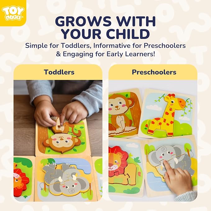 TOY Life Wooden Puzzles for Toddlers 2-4, Montessori Toys for 1 2 3 Year Old Boys Girls, Animals Puzzles Educational Learning Toys 2 Year Old, Christmas Stocking Stuffer for Kids Ages 1-3 2-4