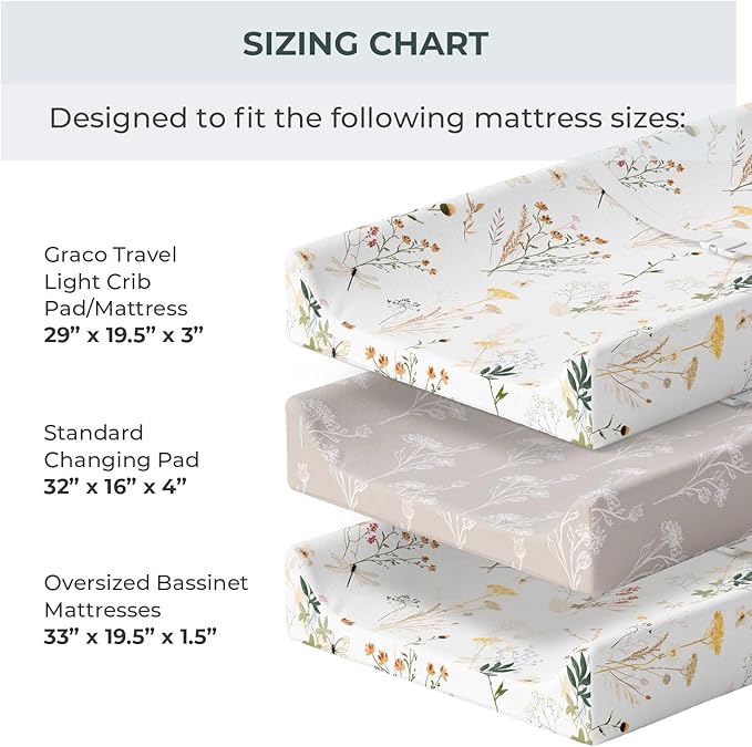 Pobibaby - 2 Pack Premium Changing Pad Cover - Ultra-Soft Jersey Knit, Stylish Floral Pattern, Safe and Snug for Baby (Wildflower)