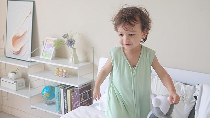 Baby/Toddler Sleep Sack with Legs, Rayon from Bamboo 95% + 5% Spandex, 1.0 TOG, 2‑Way Zipper Sleeping Bag, Walker‑Friendly 18-36M Green