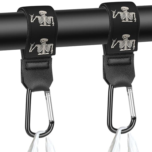 Stroller Straps, Mommy Hooks Diaper Bags, Universal Shopping cart, Wallet, Backpack - 2 Packs (Skull)