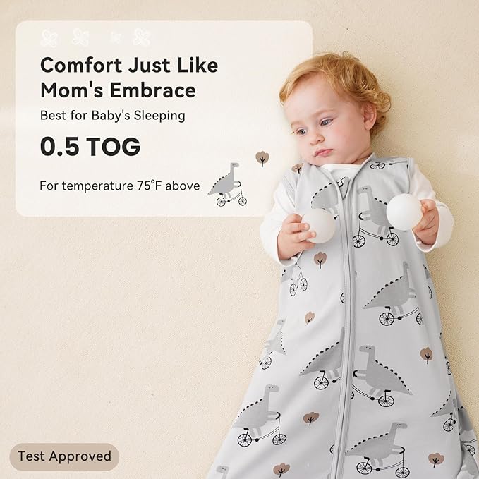 Baby Sleep Sack 0-6 Months 3 Pack 100% Cotton Lightweight 0.5 TOG Wearable Blanket Baby Sleep Bag with 2-Way Zipper for Newborn Infant Pink Apricot Gray Zebra