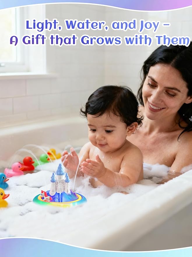 Light up Baby Bath Toys Birthday Gifts- LED Color-Changing Lights & Automatic Water Spray, Fun Bathtub Water Toys for Kids Ages 1-3, Blue