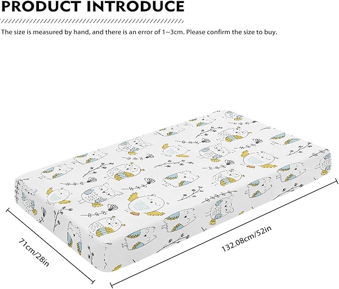 Owls and Flowers Fitted Crib Sheet Owl Baby Crib Sheet Fit Standard Crib and Toddler Mattress,Crib Mattress Sheets for Boys Girls 28"x52"