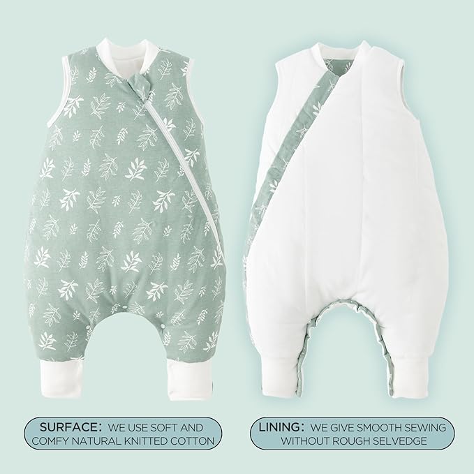 Duomiaomiao 2.5 TOG Toddler Sleep Sack 6-12 Months 100% Cotton Winter Side Open Zipper Baby Sleep Sack with Feet, Warm Toddler Wearable Blanket