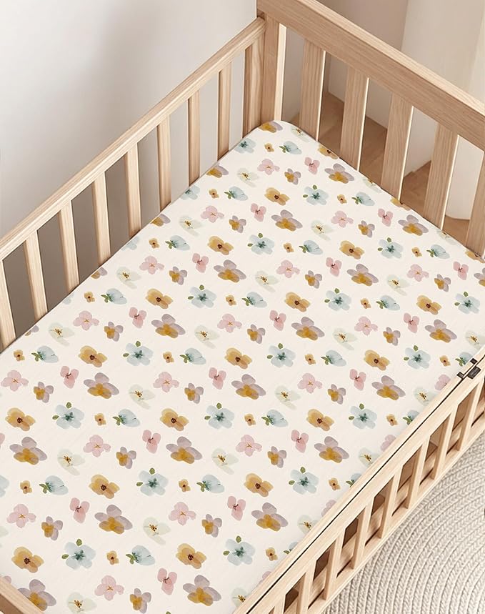 Crib Sheets for Boys and Girls, 2 Pack Fitted Baby Sheets for Standard Toddler Mattress 28" x 52", Soft Breathable Jersey Knit Baby Bedding (Bee Happy)