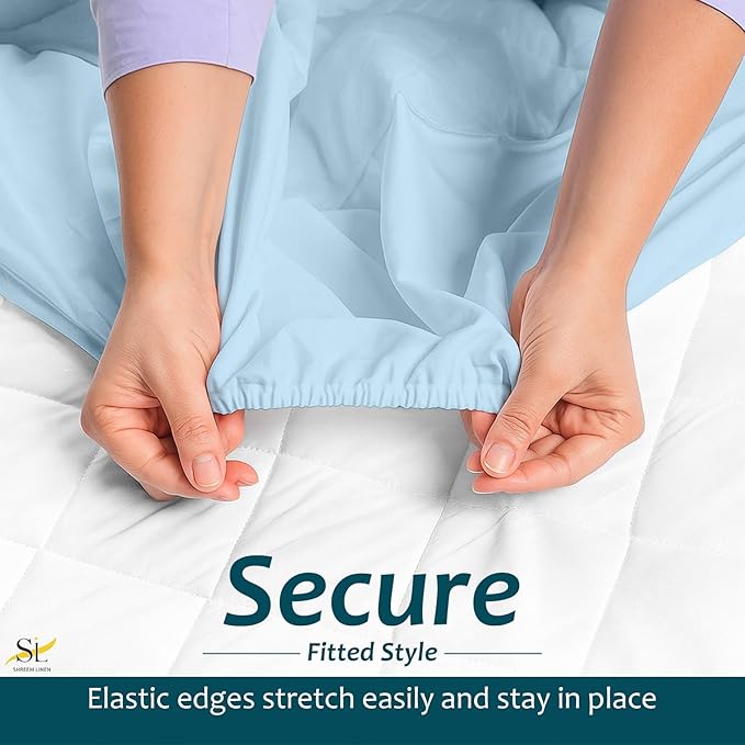 Mattress Protector Fitted Sheet Style Cot Size 25x75 - Waterproof Vinyl Mattress Cover, Breathable, Bed Wetting & Spill Protection, Fits Mattresses up to 6" Deep (Light Blue)