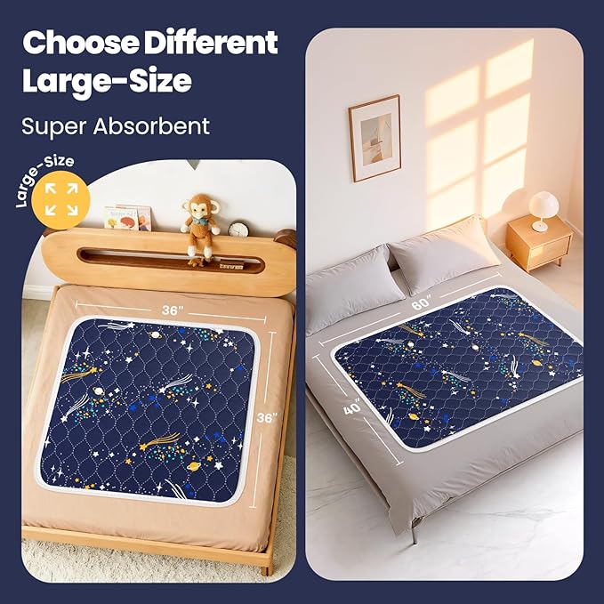 Bed Wetting Pads for Kids & Toddlers, 5 Layer Waterproof Washable Pee Pads, Potty Training Mattress Protector, Absorbent Chuck Pads Non Slip for Kids, Hospitals, Pets, Senior - 40" X 60" Blue, 1 Pack