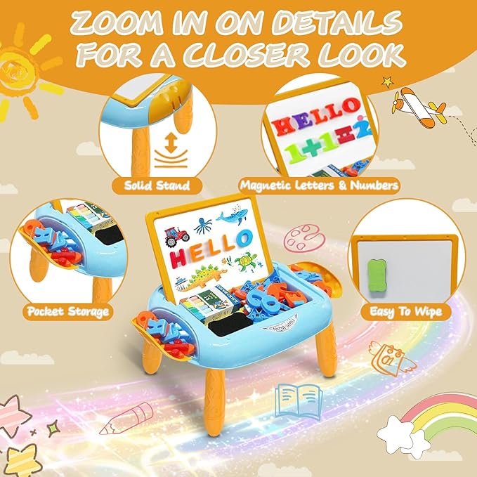 Gift for 1-2 Years Old Boy, Boy Toys with Magnetic Letters and Numbers, Portable Doodle Board Easel, Learning and Educational Toy for 1-2 Years Old Boys (Orange Blue)