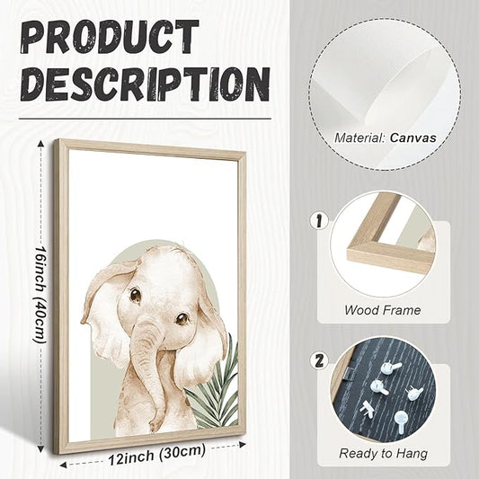 Animal Wall Art Pictures Baby Nursery Canvas Wall Art Decor Safari Animal Prints Jungle kids Wall Art Woodland Nursery Wall Decor Giraffe Jungle Poster for Room 12x16 Inch Wood Framed Set of 3
